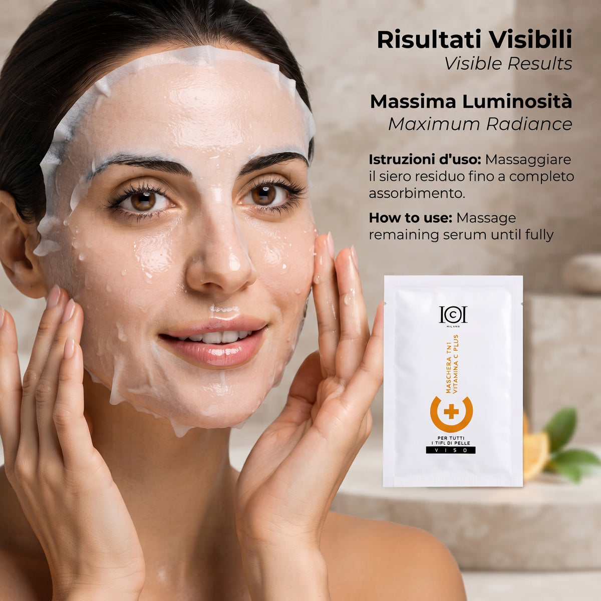 101 Cosmetica Vitamin C Plus TNT Sheet Face Mask Brightening and Hydrating Made in Italy Single Dose 25 ml