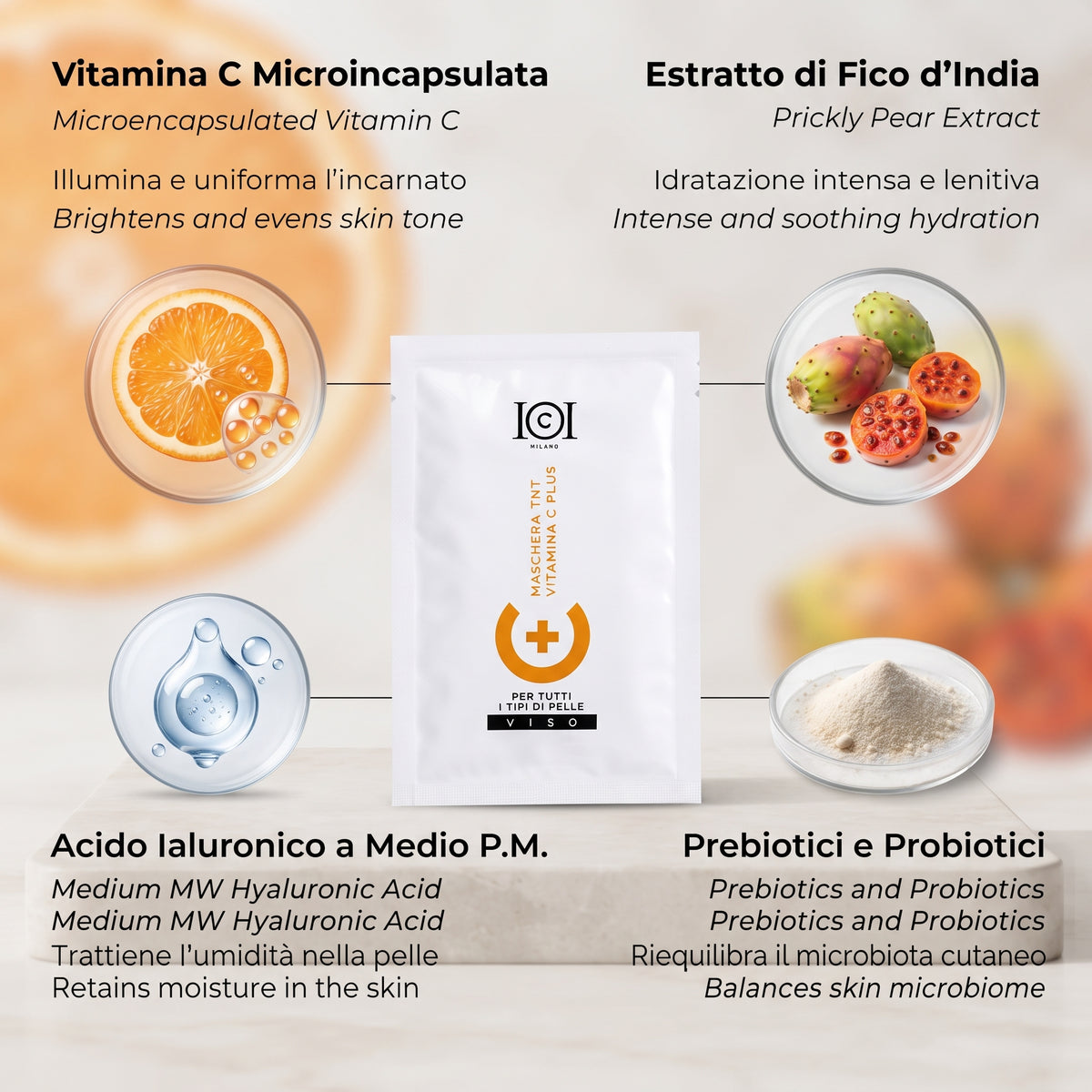 101 Cosmetica Vitamin C Plus TNT Sheet Face Mask Brightening and Hydrating Made in Italy Single Dose 25 ml