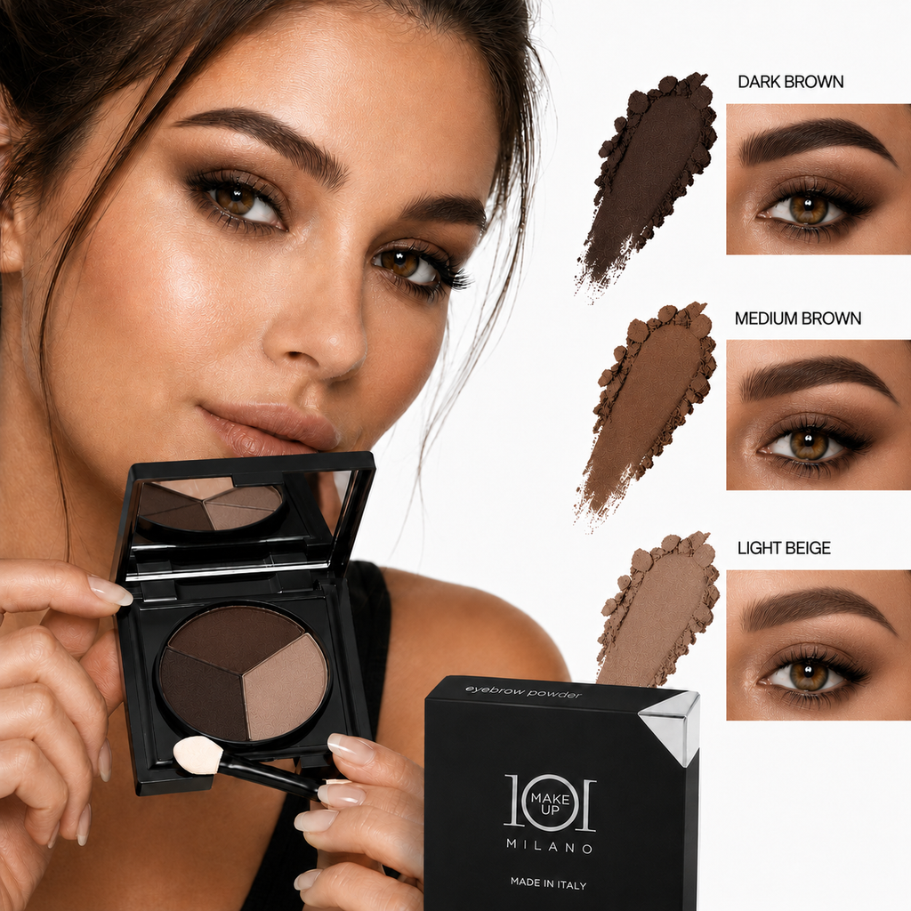 101 Cosmetica 101MakeUp Eyebrow Powder Trio Dark Brown Medium Brown Light Beige Made in Italy 6 g