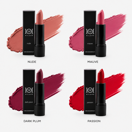 101 Cosmetica 101MakeUp Lipstick for Lip Color Nude Mauve Dark Plum Passion Made in Italy 4.5 g