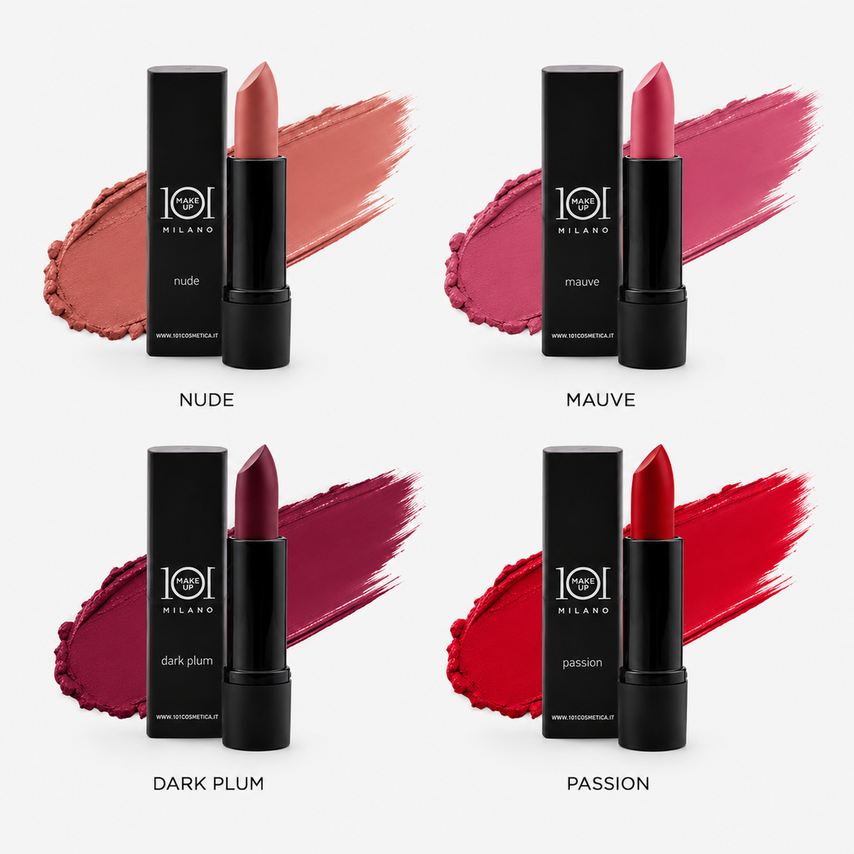 101 Cosmetica 101MakeUp Lipstick for Lip Color Nude Mauve Dark Plum Passion Made in Italy 4.5 g