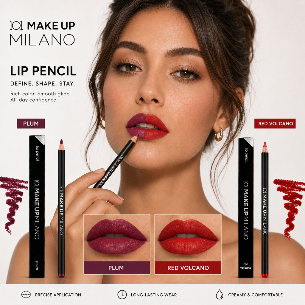 101 Cosmetica 101MakeUp Lip Pencil for Defined Lip Color Plum or Red Volcano Made in Italy 1 Piece