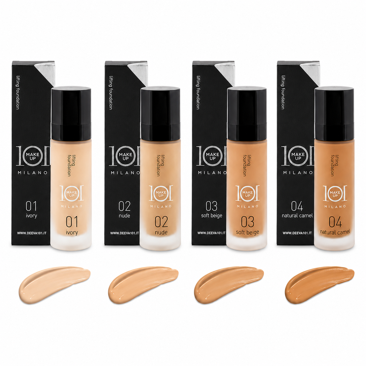 101 Cosmetica 101MakeUp Lifting Foundation Creamy Texture Ivory Nude Soft Beige or Natural Camel Made in Italy 30 ml