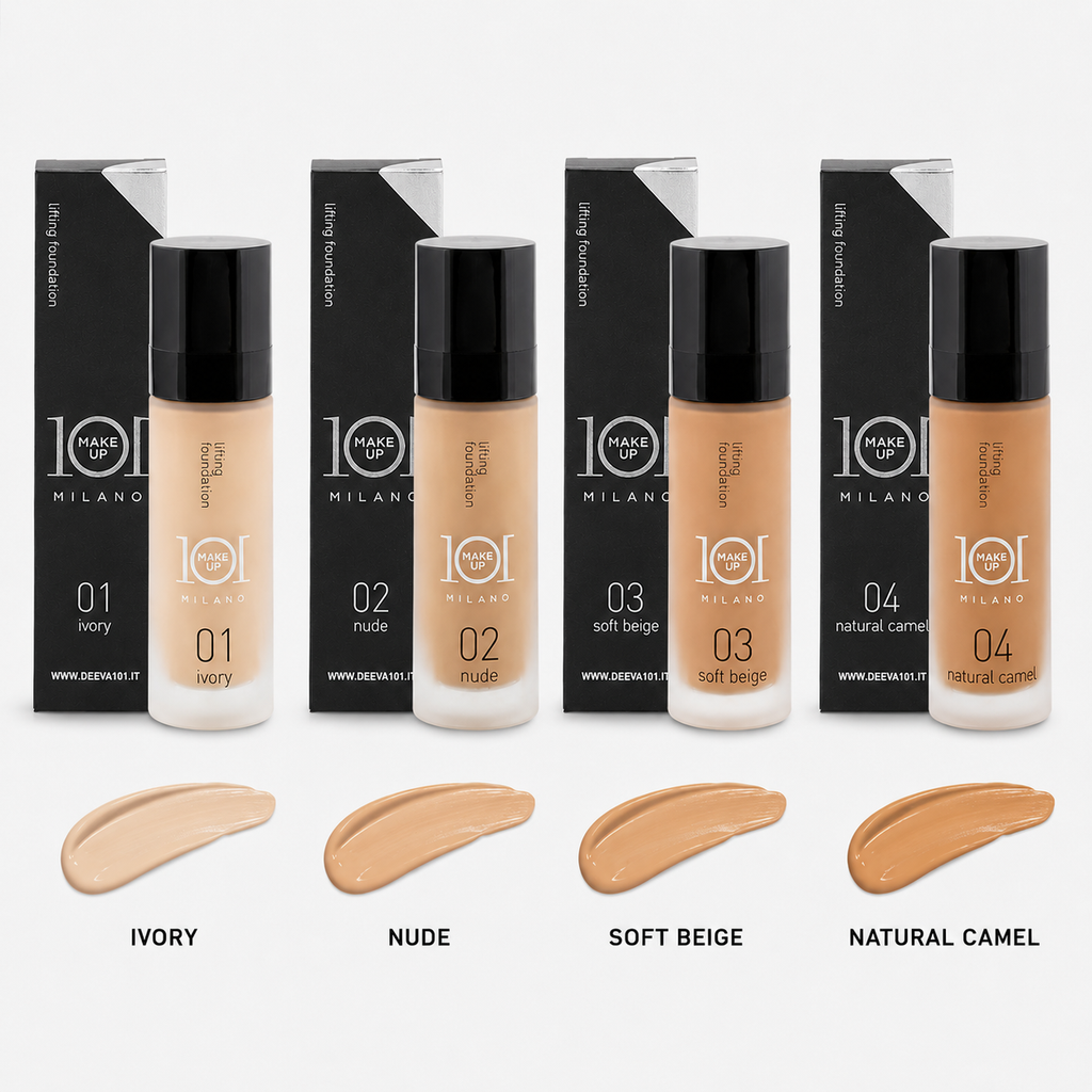 101 Cosmetica 101MakeUp Lifting Foundation Creamy Texture Ivory Nude Soft Beige or Natural Camel Made in Italy 30 ml
