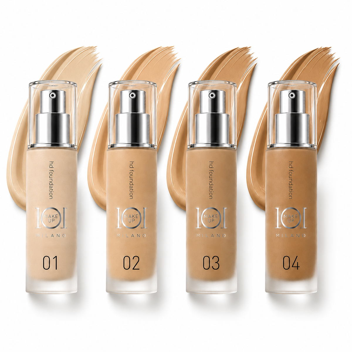 101 Cosmetica 101MakeUp HD Foundation Hydrating Illuminating with Cherry Extract and Vitamin C Made in Italy 4 Shades 30 ml