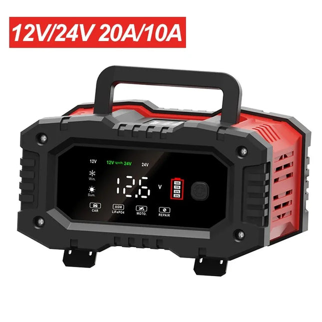 12V 24V Automatic Battery Charger For Car Motorcycle Lithium AGM GEL Lead-Acid With Digital Display