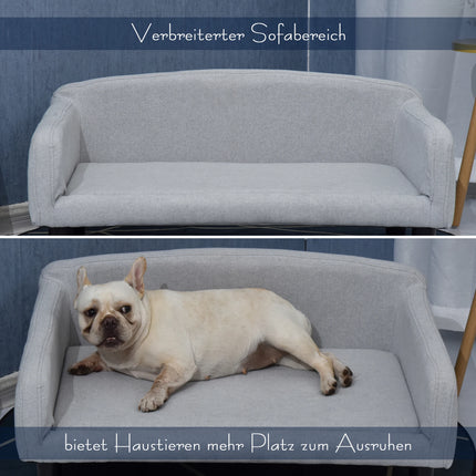 Soft Flannel Pet Sofa with Wooden Legs and 3-Sided Backrest, Cozy Dog Bed for Small Pets, 82x54x36cm