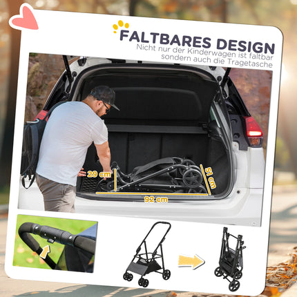 Passeggino 2-in-1 per Animali con Borsa Trasportino Rimovibile, Freni di Sicurezza e Rete Traspirante in Blu Scuro