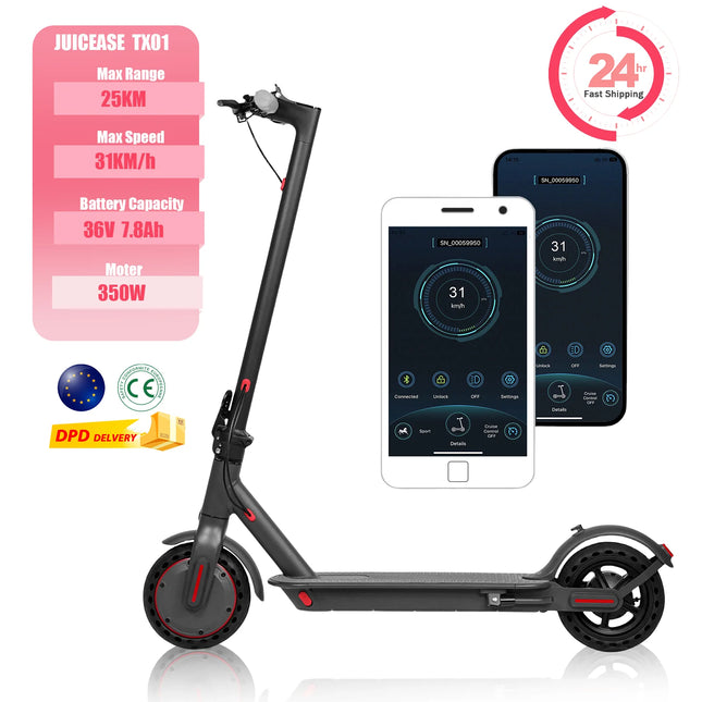 Foldable Electric Scooter with 350W Motor, 25KM Range, 8.5 Inch Tires and App Control for Adults