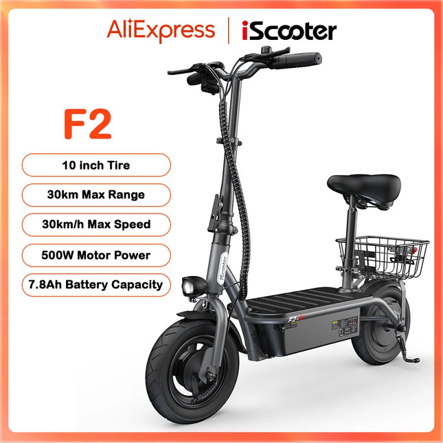 10 Inch Folding Electric Bike 500W Motor 30KM Range Commuter E-Bike with Comfort Seat and Front Basket