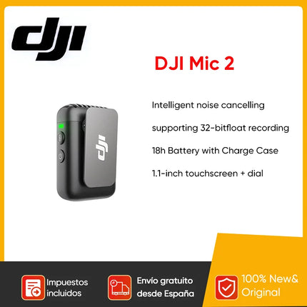 Microphone cravate sans fil DJI Mic 2 avec réduction de bruit enregistrement interne 32 bits flottants portée 250 m