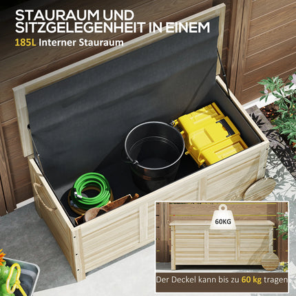185L Holz-Gartentruhe mit Rollen und wasserdichtem Deckel Ideal für Terrasse, Deck, Sitzgelegenheit, Nutzen