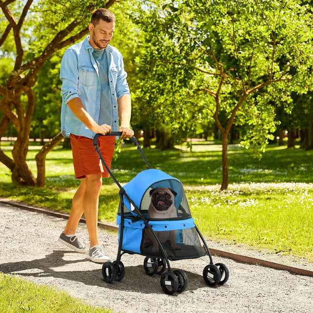 Folding Pet Stroller For Small Dogs With Mesh Window Smooth Wheels And Two Rear Safety Wheel Brakes