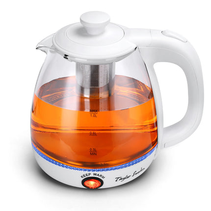 1L Glas-Elektrowasserkocher mit LED-Beleuchtung, 2200W Schnellkochfunktion und Teesieb, Warmhaltefunktion