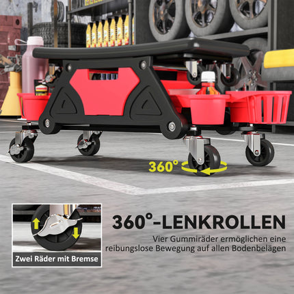 Sgabello da officina con cassetto portaoggetti e vassoi per attrezzi, sedile mobile per meccanico alto 33 cm per garage