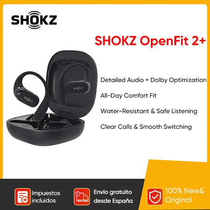 Shokz OpenFit 2 Plus T921 Auriculares Inalámbricos Bluetooth 5.4 de Oreja Abierta con 48 Horas de Batería y Audio Dolby