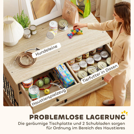 100cm Dog Crate Furniture With Roller Drawer And Lockable Sliding Door For Stylish Indoor Pet Housing