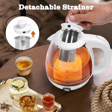 1L Glas-Elektrowasserkocher mit LED-Beleuchtung, 2200W Schnellkochfunktion und Teesieb, Warmhaltefunktion