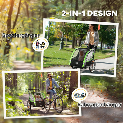 2-in-1 Kinderfahrradanhänger mit 5-Punkt-Sicherheitsgurt und luftgefüllten Reifen für Kleinkinder von 1-2 Jahren