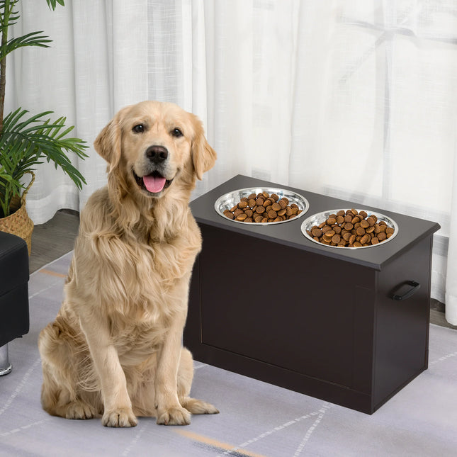 Elevated Dog Bowl Station With Storage 2 x 2000ml Stainless Steel Bowls For Comfortable Large Pet Feeding