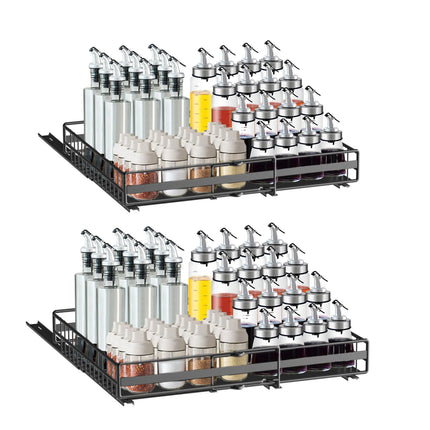 2-Piece Adjustable Steel Cupboard Organizer, Pull-Out Kitchen Storage Rack for Cabinet Drawers