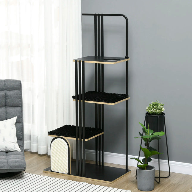 170 cm Vierstöckiger Katzenbaum mit Kratzpfosten, Sisal-Kratzbrett und weichem Kissen Kletterturm