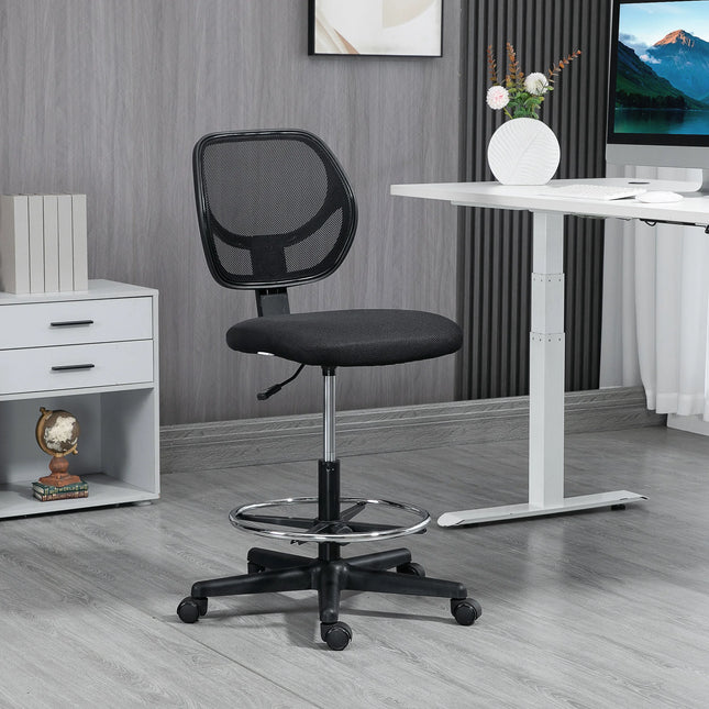 Ergonomic Mesh Drafting Chair with Adjustable Height and Footrest for Office Workspace Black 59x61cm