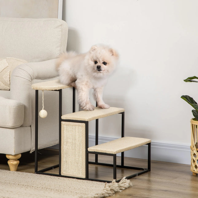 3-Step Pet Staircase 53cm High Non-Slip Boarding Aid for Dogs and Cats Bed and Sofa Joint Support