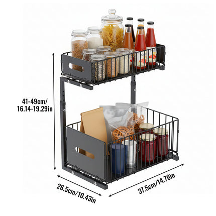 2-stöckiger verstellbarer Ausziehschrank-Organizer unter der Spüle, Schubladen-Aufbewahrungsregal für die Küche