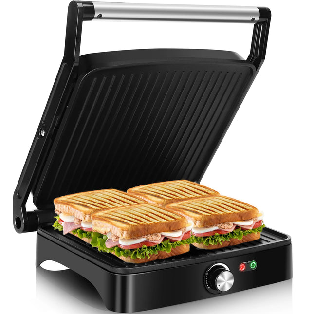 Aigostar 3-in-1 Electric Grill, Sandwich Maker, and Panini Press with Non-Stick Plates, 1800W Power