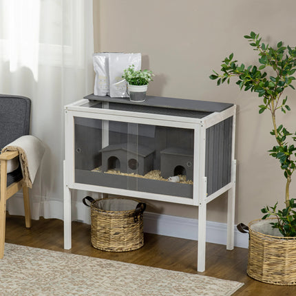 Grande cage en bois pour hamster avec deux huttes et portes coulissantes en acrylique pour petits rongeurs et habitats