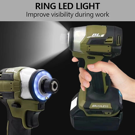 21V Cordless Brushless Impact Wrench and Screwdriver Set with LED Light for Car Repair and Home DIY