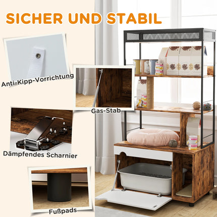2-in-1 Katzenstreu-Box-Verkleidung mit 3-stufigem Aufbewahrungsregal, Sichtschutzmöbel für Wohnungskatzen und Zuhause