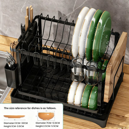 2-lagiger Edelstahl Geschirrabtropfständer mit Abtropfbrett, Aufbewahrungsorganizer für Geschirr auf der Arbeitsplatte