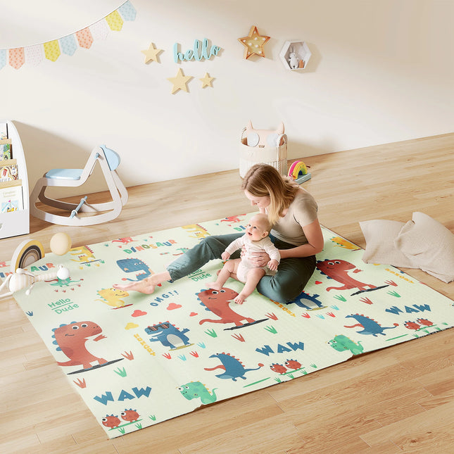 Foldable Double Sided Crawling Mat 196x176x1.5 cm Extra Thick XPE Foam Play Mat for Infants and Toddlers