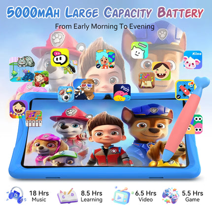 10.1 Inch Kids Tablet Android 15, 4GB RAM 64GB ROM, 5G WiFi, 5000mAh Battery, Dual Camera, IPS Screen