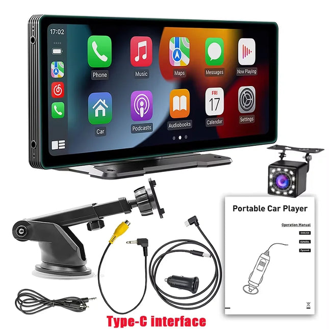 10.26 Inch Portable Wireless Carplay Screen with 12LED Backup Camera for Apple and Android Auto