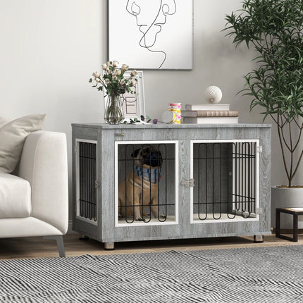 Meuble cage décoratif en métal pour chien avec coussin doux et deux portes pour animaux jusqu'à 25 kg