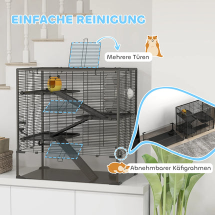 Jaula de 4 niveles para pequeños animales con fondo de vidrio, rampas y rueda para hámsters enanos y roedores