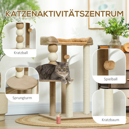86cm Three-Tier Cat Tree Scratching Post with Toy Ball and Plush Platform for Cats Up To 7kg Coffee