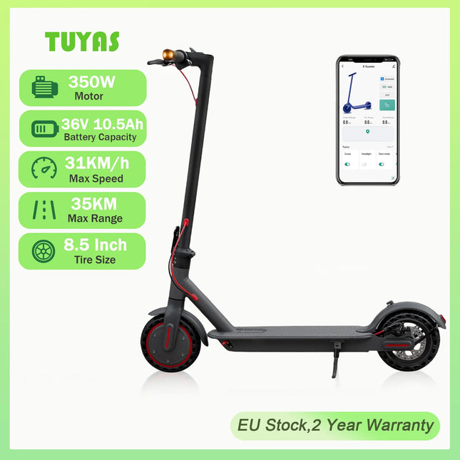 Electric Foldable Commuter Scooter 350W 36V 7.8Ah Long Range 25KM Max 31KM/H 8.5 Inch Shock Absorb