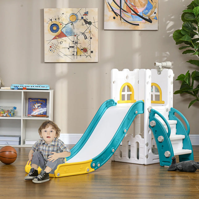 5-in-1 Kids Slide for Toddlers with Basketball Hoop and Telescope for Indoor Active Fun Playtime