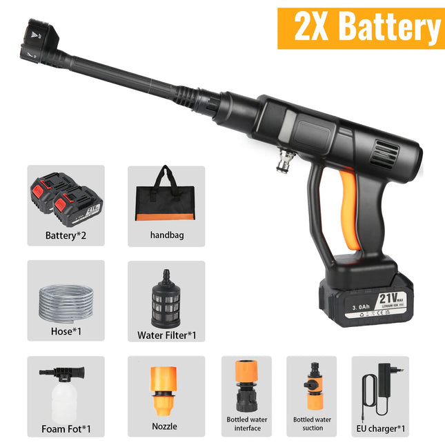 21V Cordless Pressure Washer with 3.0Ah Battery, 6-in-1 Adjustable Nozzle for Car and Patio Cleaning