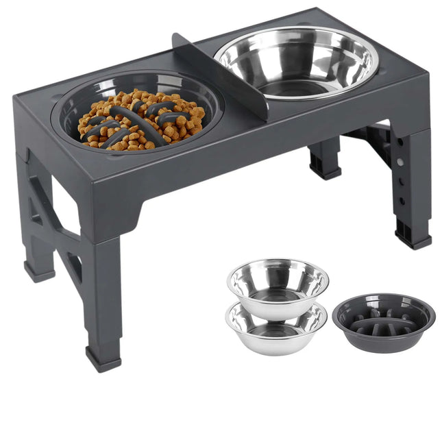 Adjustable Elevated Dog Bowl Stand with Stainless Steel Bowls Foldable Raised Feeder for All Dogs