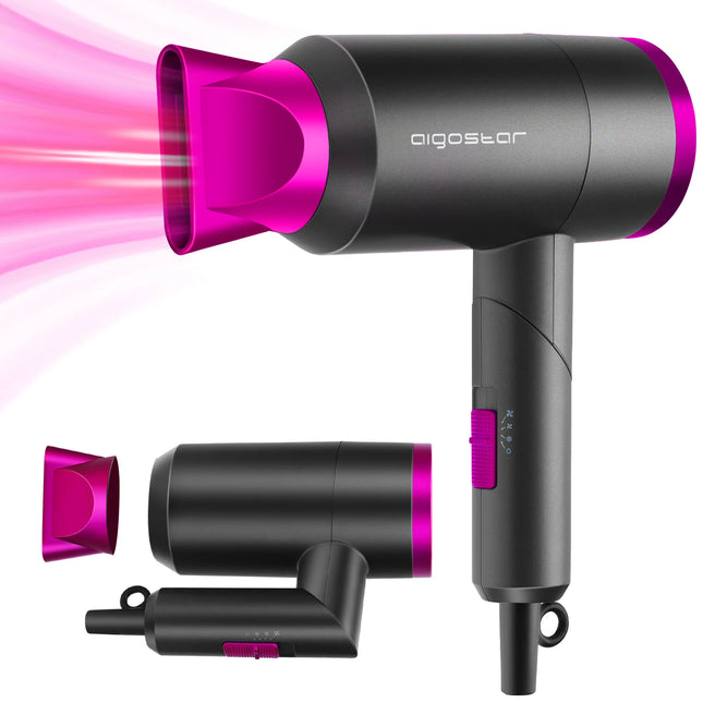 Aigostar 1800W Professional Ionic Hair Dryer with Foldable Handle, 3 Heat and 2 Speed Settings Portable