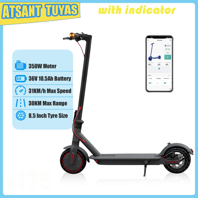 Foldable Electric Scooter with 350W Motor 36V 10.5Ah Battery 35KM Long Range APP Control for Adults