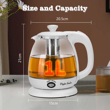 1L Glas-Elektrowasserkocher mit LED-Beleuchtung, 2200W Schnellkochfunktion und Teesieb, Warmhaltefunktion