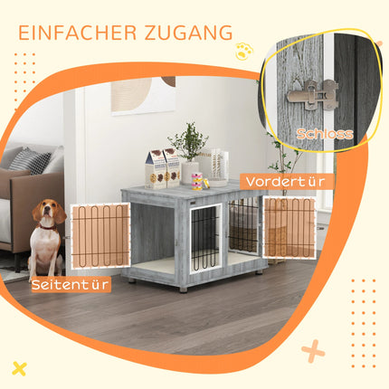 Meuble cage décoratif en métal pour chien avec coussin doux et deux portes pour animaux jusqu'à 25 kg