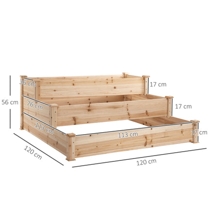 3-Tier Wooden Raised Garden Bed Planter Staircase For Backyard Balcony Outdoor Flowers Plants Grow
