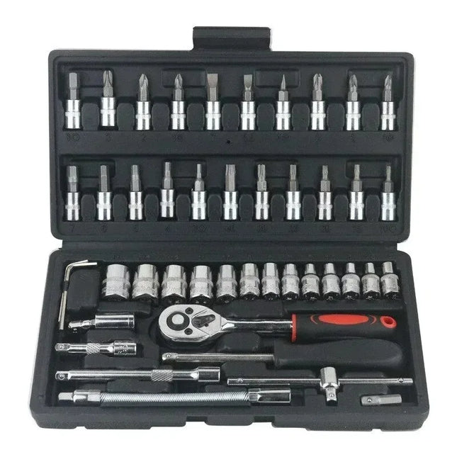 46-Piece Car Repair Tool Kit with Ratchet Torque Wrench and Socket Set for Professional Maintenance